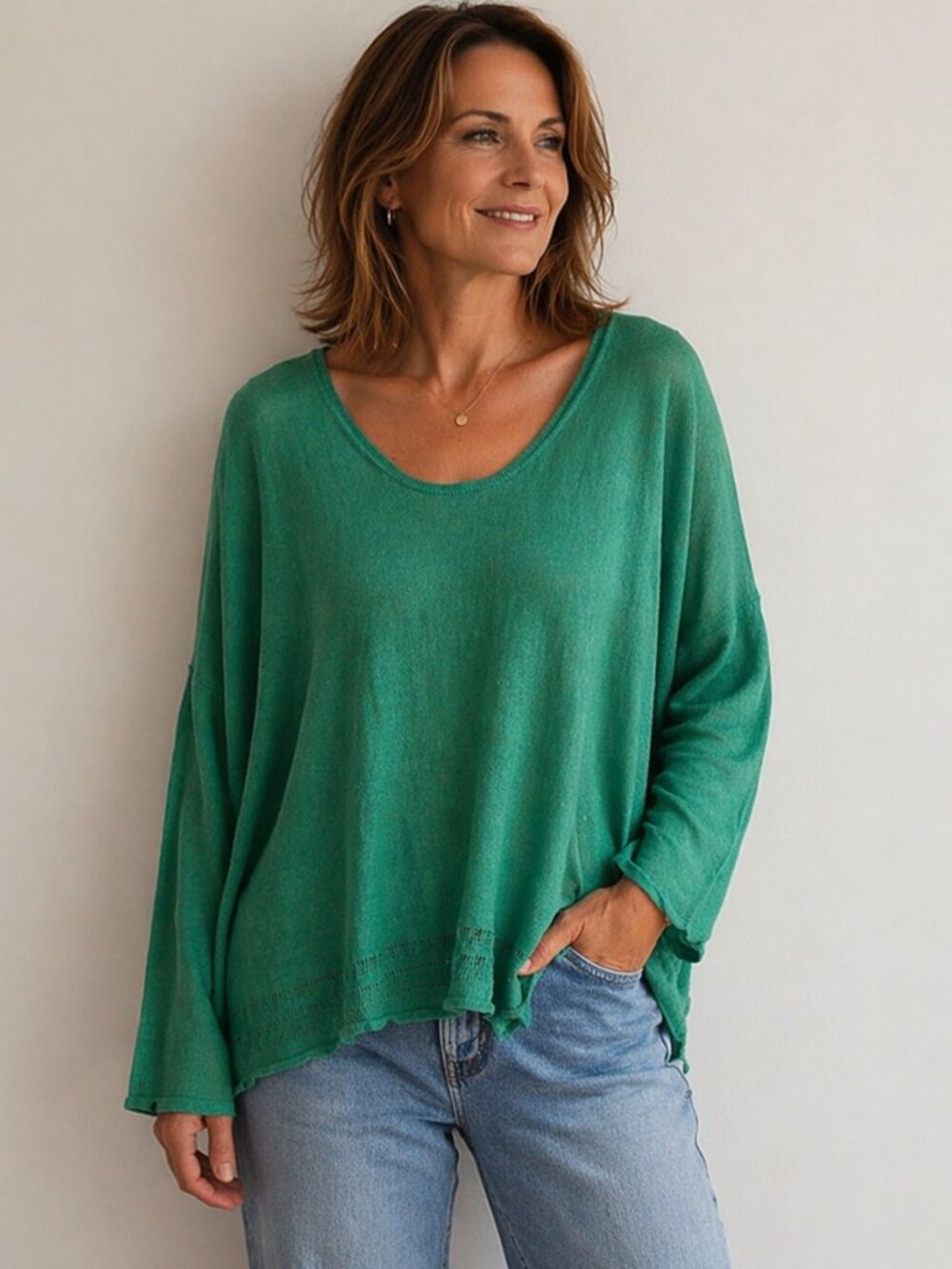 Olsen Green Women's Crew Neck Sweater, size 14  100% linen